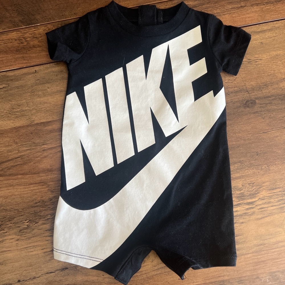 Nike Black Baby Romper with Bold White Logo NWOT